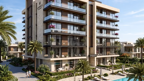 Modern low-rise residential buildings in Shamal El Rehab, New Cairo